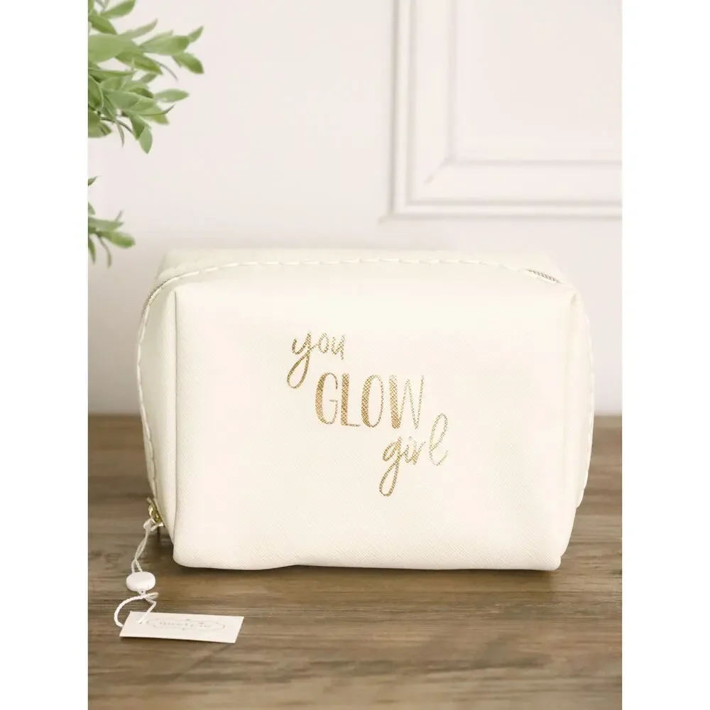 NWT Mud Pie Travel Bundle Pink “Clear For Take Off” Case + “You Glow Girl” Pouch